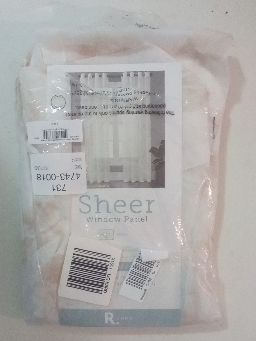 R Home Sheer Window Panel Leaves 63" NWT $25 Crushed Voile
